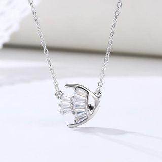 Fish Rhinestone Pendant Sterling Silver Necklace Silver - One Size