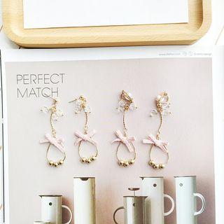 Rhinestone Bow Alloy Hoop Dangle Earring