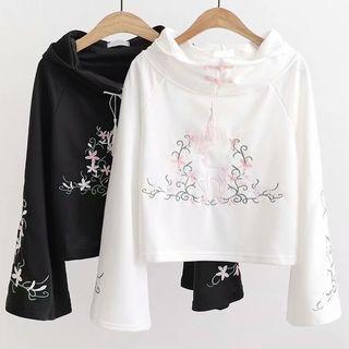 Frog-button Embroidered Hoodie