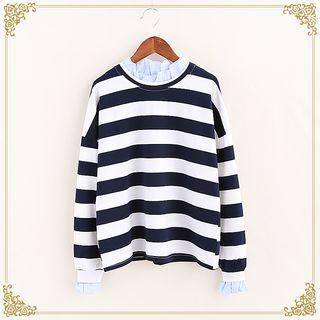 Frill Trim Mock Two-piece Stripe Top