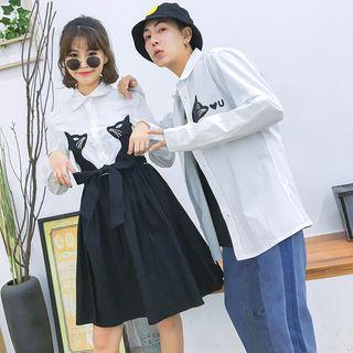 Couple Matching Print Long-sleeve Shirt / Long-sleeve Dress