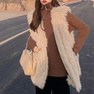 Faux Shearling Vest / Turtle-neck Sweater