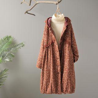 Floral Print Hooded Padded Jacket Brown - One Size