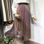 Gradient Mesh Pleated Midi Skirt