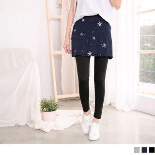 Leggings Insert Star Patterned Mini Skirt