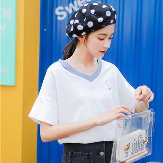 Short-sleeved V-neck T-shirt White - One Size