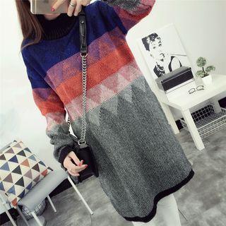 Diamond Pattern Long-sleeve Knit Dress
