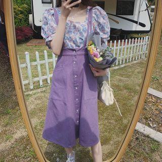 Puff-sleeve Top / A-line Jumper Skirt / Short-sleeve T-shirt / Mini A-line Skirt / Set