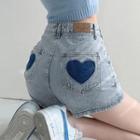 High-waist Heart Denim Shorts