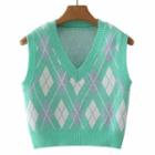 Argyle Knit Vest Aqua Green - One Size