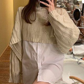 Turtleneck Cable Knit Cropped Sweater / Long-sleeve Shirt