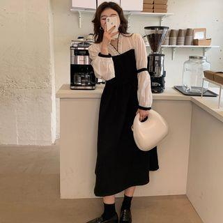 Two-tone Blouse Black - One Size