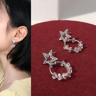 Rhinestone Star Faux Crystal Dangle Earring Silver - One Size