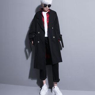 Oversized Double-breasted A-line Windbreaker With Belt