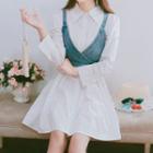 Set: Denim Vest + Long-sleeve Mini A-line Shirt Dress