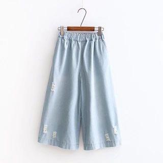 Ripped Capri Wide-leg Jeans