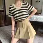 Plus Size Short-sleeve Striped T-shirt / Mini A-line Skirt
