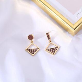 925 Sterling Silver Houndstooth Square Dangle Earring 1 Pair - Brown & White Houndstooth - Gold - One Size