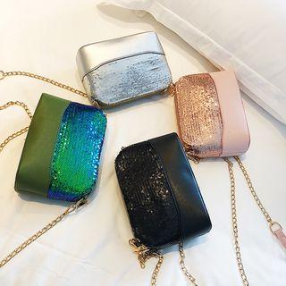 Faux Leather Sequined Shoulder Bag