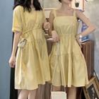 Plain Square-neck Short-sleeve Dress