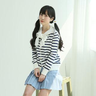 Metal-button Marine Stripe Cardigan