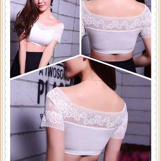 Lace Panel Short-sleeve Cropped Top