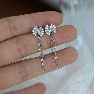 S925 Sterling Silver Rhinestone Bow Fringe Earring