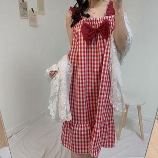 Sleeveless Ribbon Gingham Sleep Dress
