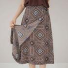 Wrap-front Pattern Long Skirt
