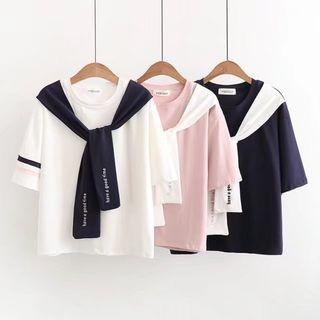 Elbow-sleeve Two-tone Top