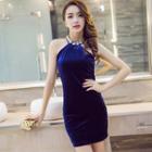 Sleeveless Jeweled Neckline Bodycon Dress