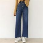 Frayed Washed Wide-leg Jeans