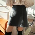 Stitched A-line Faux-leather Miniskirt