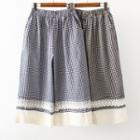 Lace Trim Checked Midi A-line Skirt