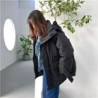 Plain Loose-fit Batwing-sleeve Hooded Jacket