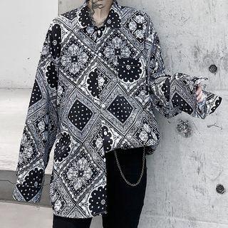 Printed Oversized Long-sleeve Shirt
