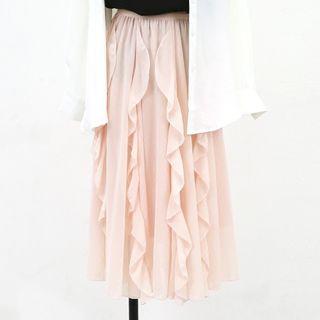 Ruffle A-line Midi Chiffon Skirt