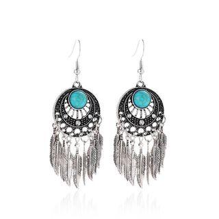 Alloy Turquoise Fringed Earring 01 - 1 Pair - As Shown In Figure - One Size