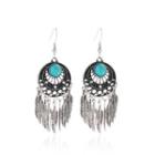 Alloy Turquoise Fringed Earring 01 - 1 Pair - As Shown In Figure - One Size