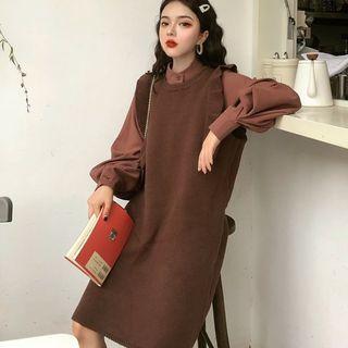 Plain Lantern-sleeve Loose-fit Blouse / Frilled Sleeveless Knit Dress