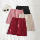 Asymmetric Patent Faux-leather Mini Skirt