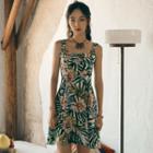 Wide Strap Floral Print A-line Dress