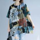 Elbow-sleeve Oversized Print T-shirt As Shown In Figure - One Size