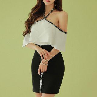 Color Block Cold Shoulder Bodycon Dress