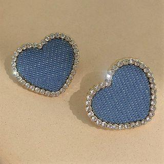 Rhinestone Denim Heart Stud Earring