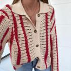 Long Sleeve Striped Color-block Cardigan