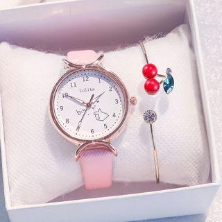 Set: Patterned Strap Watch + Cherry Bangle