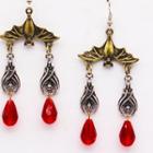 Halloween Bat Faux Crystal Alloy Fringed Earring 1 Pair - Gold & Red - One Size