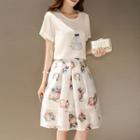 Set: Short-sleeve Top + Printed A-line Skirt