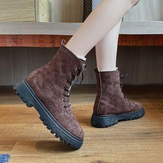 Fluffy Lined Lace-up Short Boots